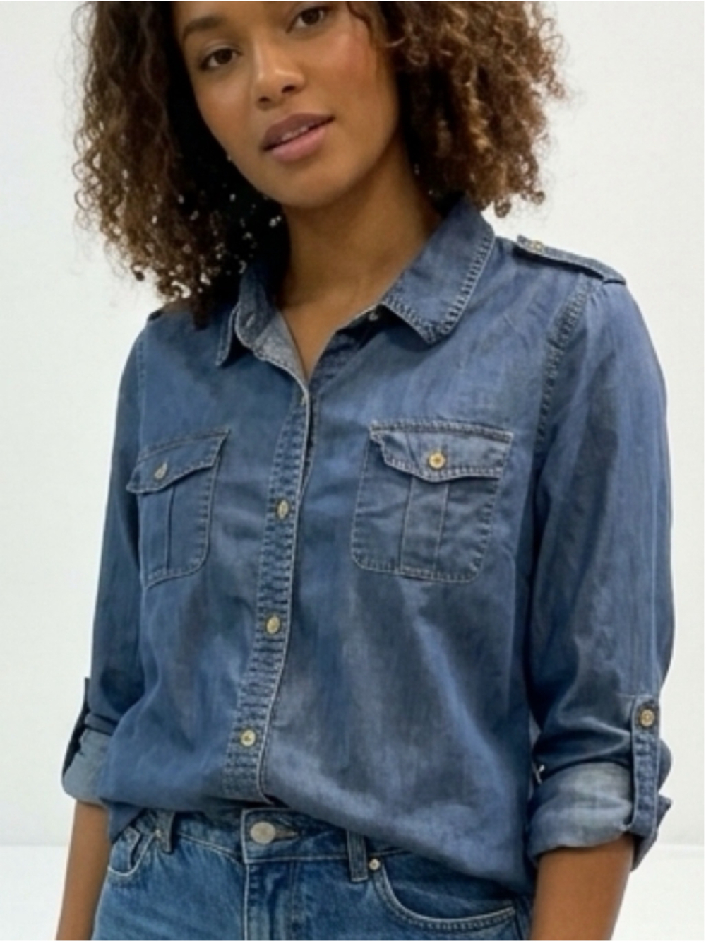 Women's Jones New York Denim Button Down Shirt XL Blue. 1985